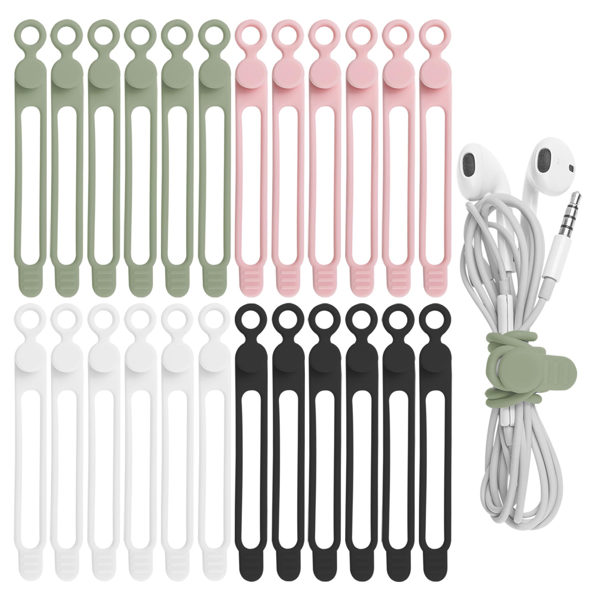 Xyvarnexis 24Pcs Silicone Cable Straps Cord Organizer